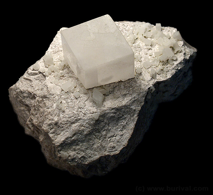 Perfect calcite rhomboherdon on limestone matrix from Štramberk, Czech Republic