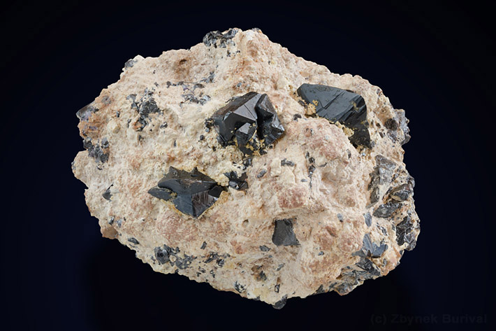 Cassiterite crystals on greisen matrix from Krasno, Czech Republic
