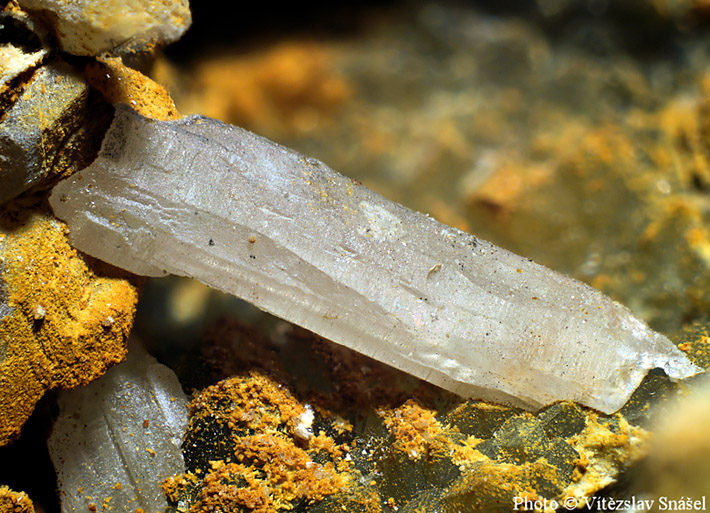 Needle-shaped cerussite crystal from Stribro, Czech Republic