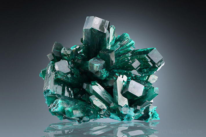Green dioptase crystals cluster from Kaokoveld, Namibia
