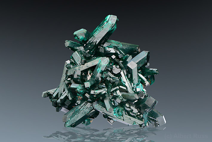 Cluster of excellent green dioptase crystals from Kaokoveld, Namibia