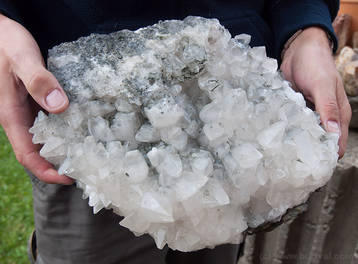 Cluster of sharp clear dogtooth calcite crystals from Sýkořice, Czech Republic