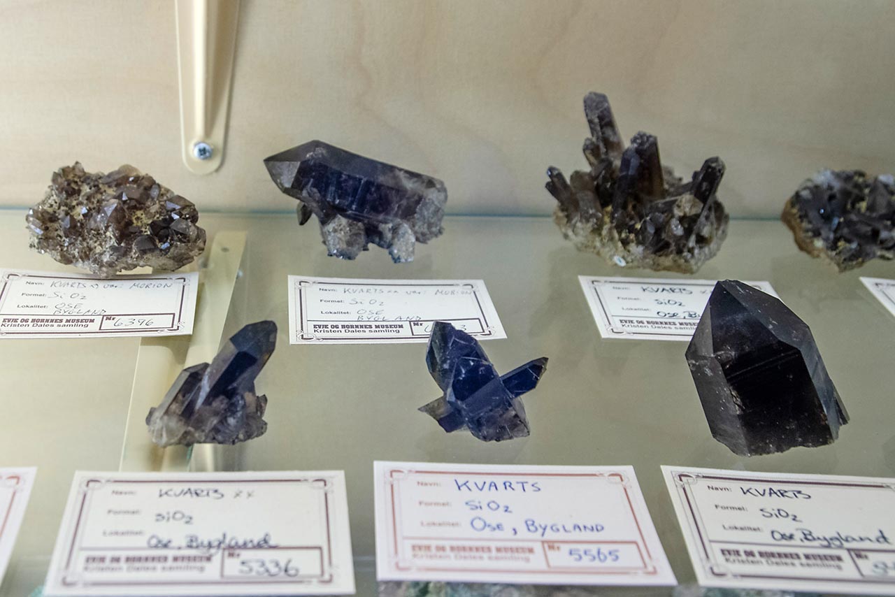 Dark smoky quartz crystals from Ose, Bygland, Norway