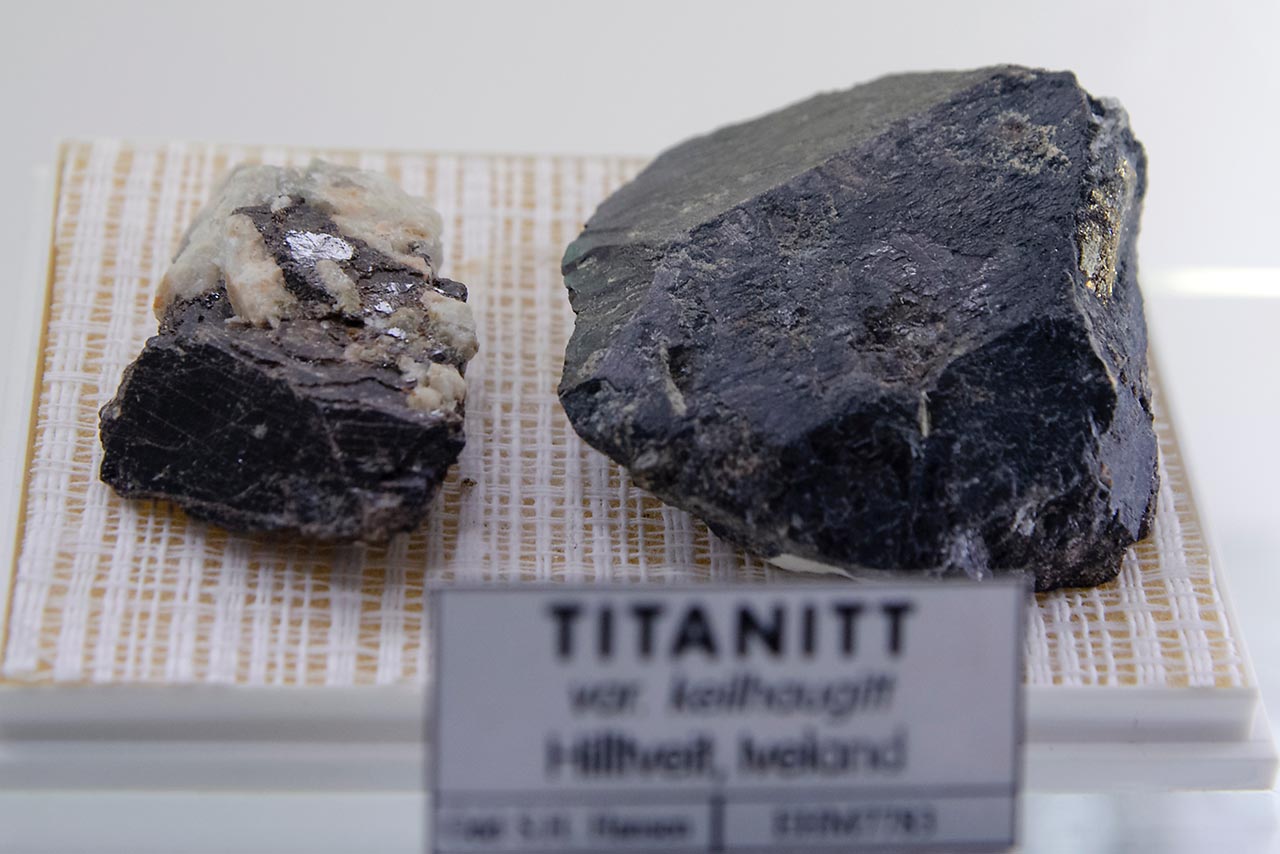 Dark titanite crystals from Iveland, Norway