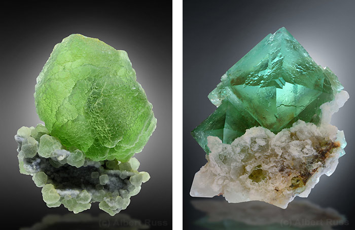 Green fluorite crystals from South Africa and Russia