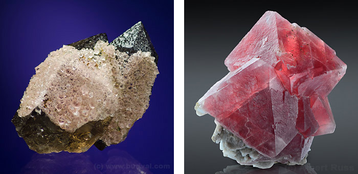 Crystals of pink rosa fluorite from Alps in France and Switzerland