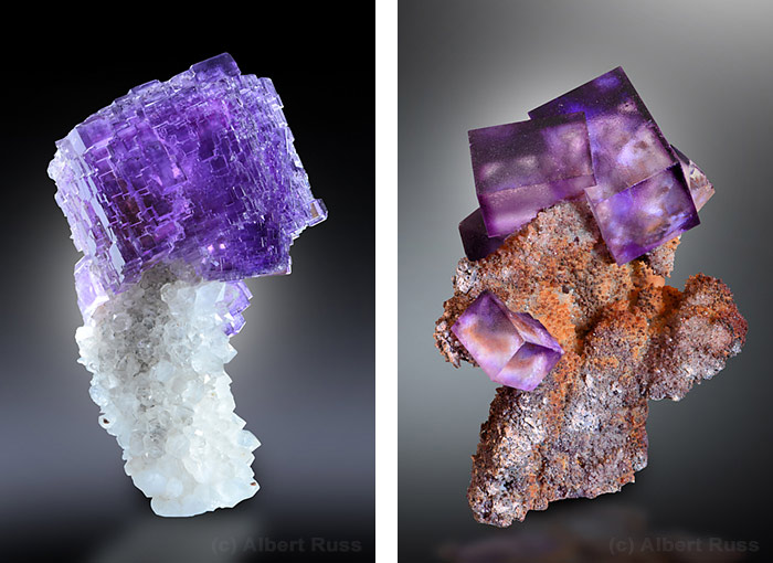 Perfect purple fluorite crystals on matrix from Spain