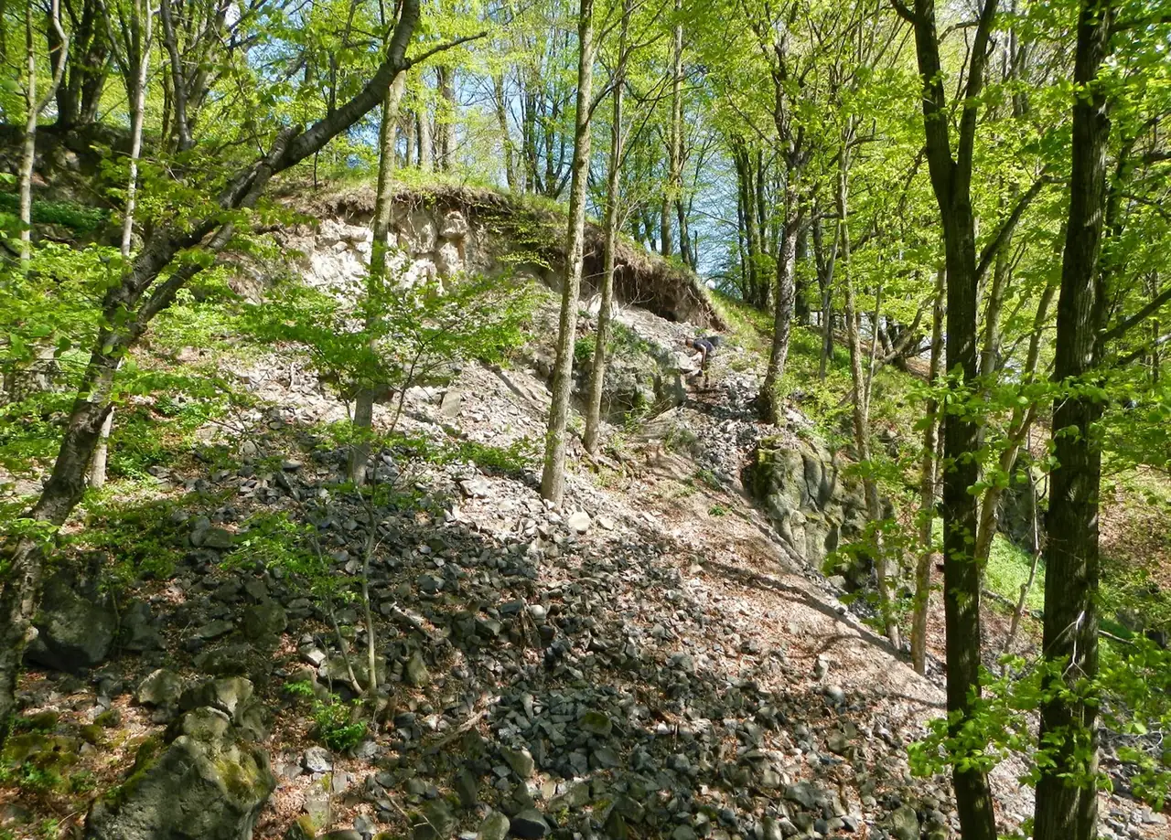 Zeolite rich outcrop with rock debris and boulders