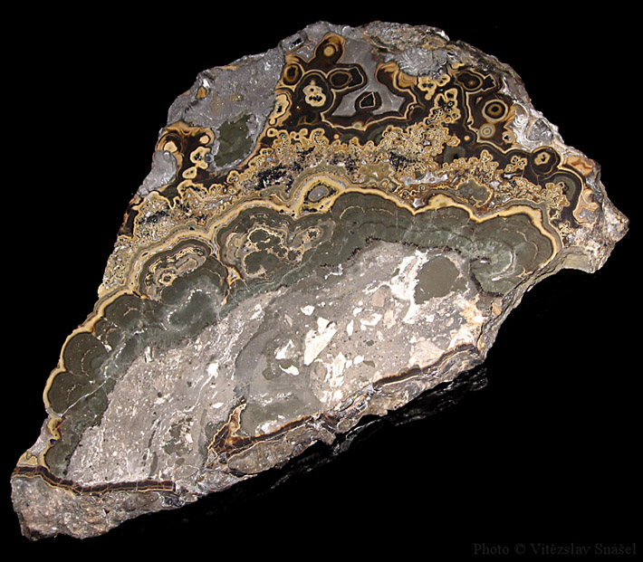 Polished slice of the galena-sphalerite-marcasite aggregate (schalenblende) from Olkusz, Poland