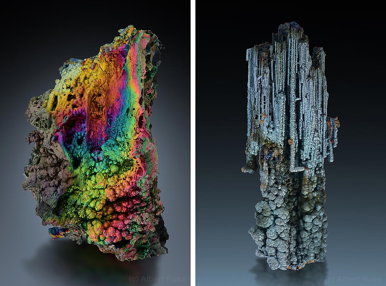 Irridescent botryoidal goethite mineral specimens from Slovakia nad Georgia, USA