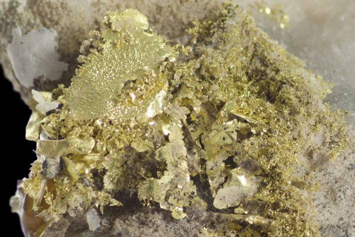 Detail of natural crystallized gold specimen from Kremnica, Slovakia