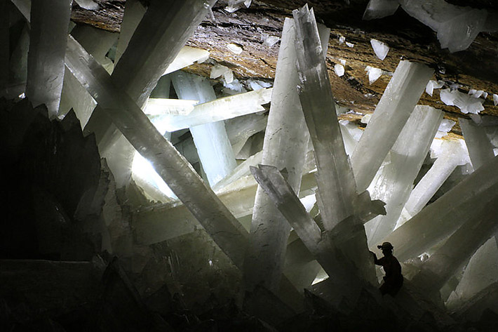 Huge gypsum crystals in Naica Mines in Mexico
