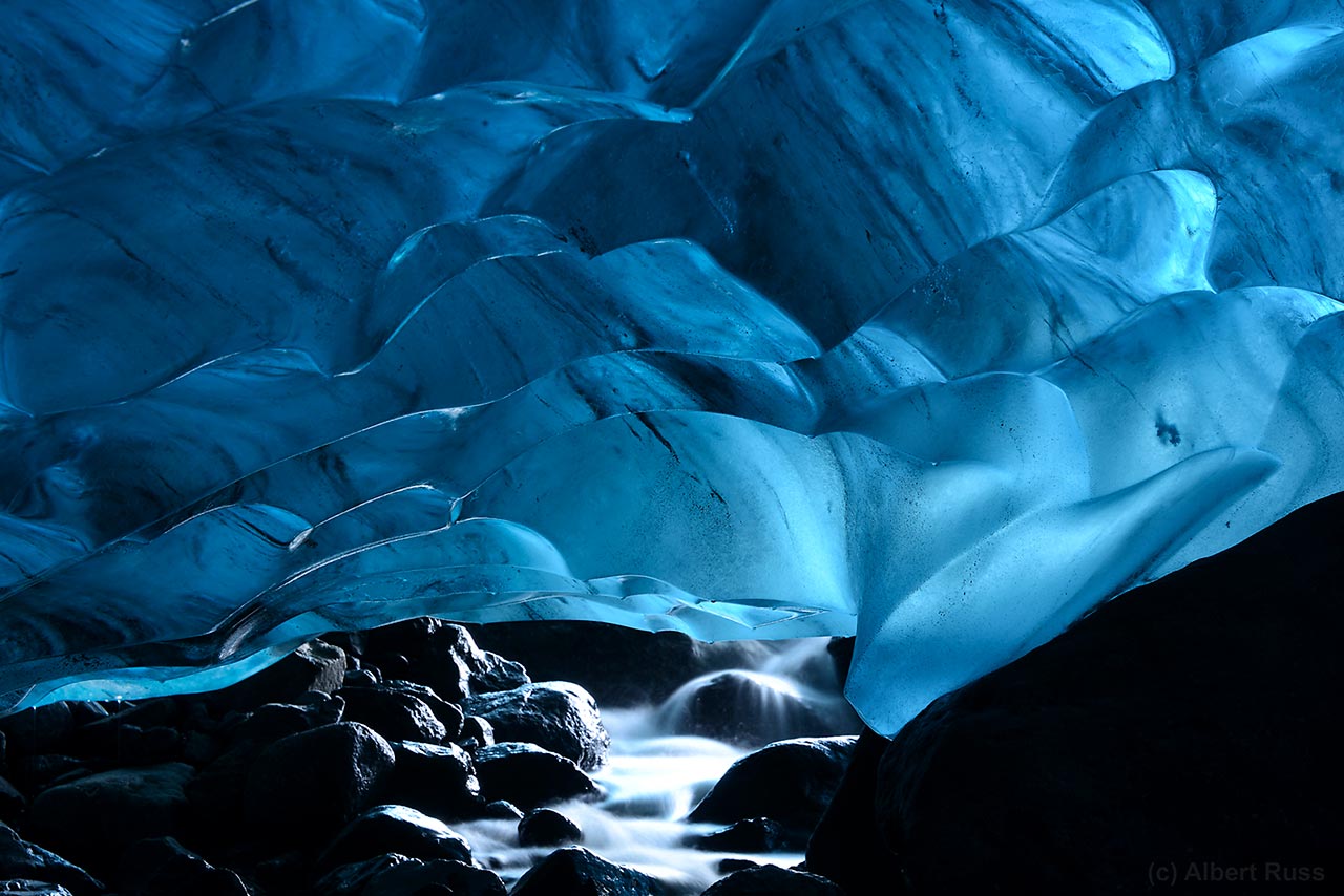 The interior of the ice cave bellow the glacier, Iceland