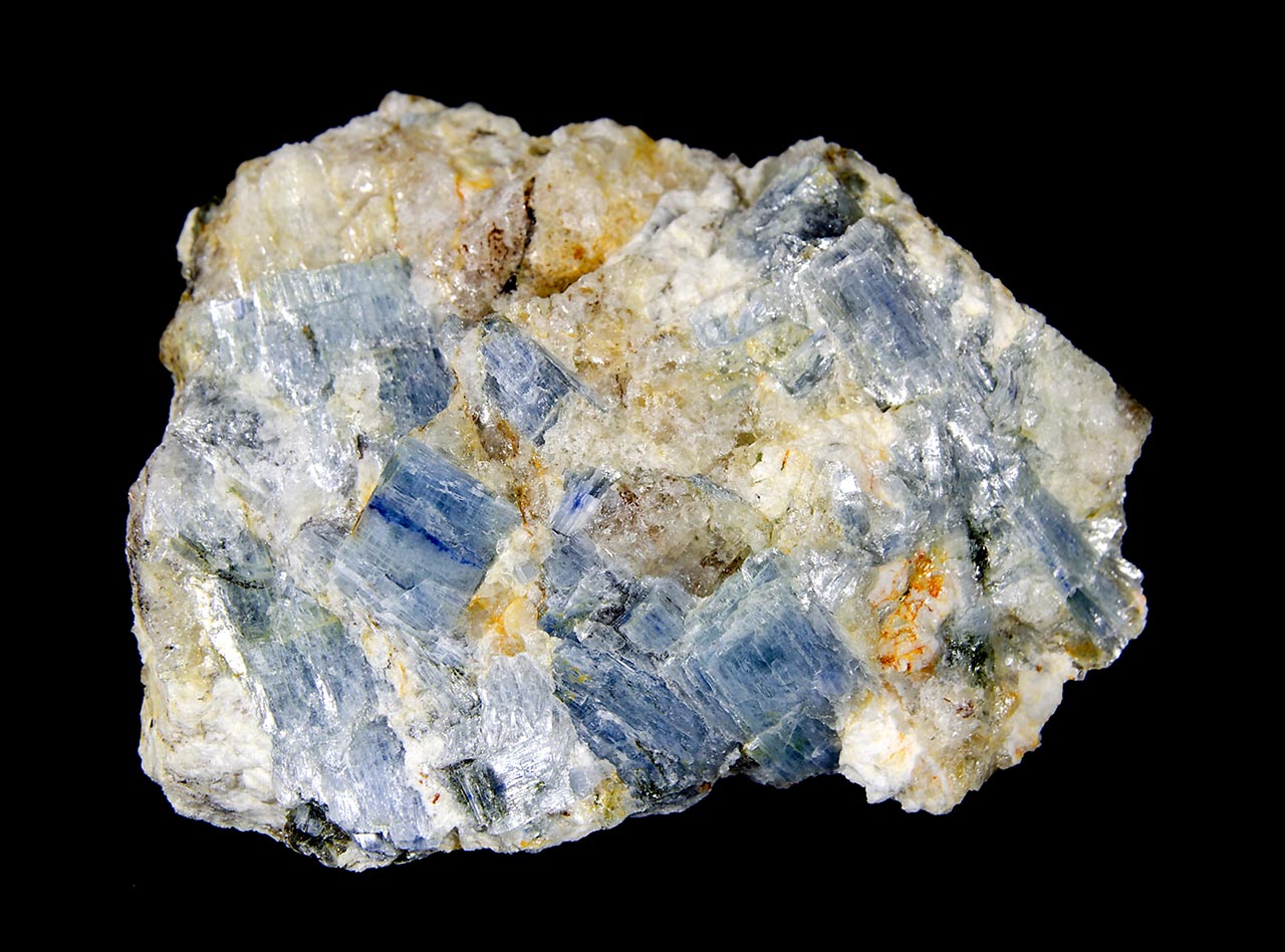 Blue tabular crystals of kyanite from Chironico, Switzerland
