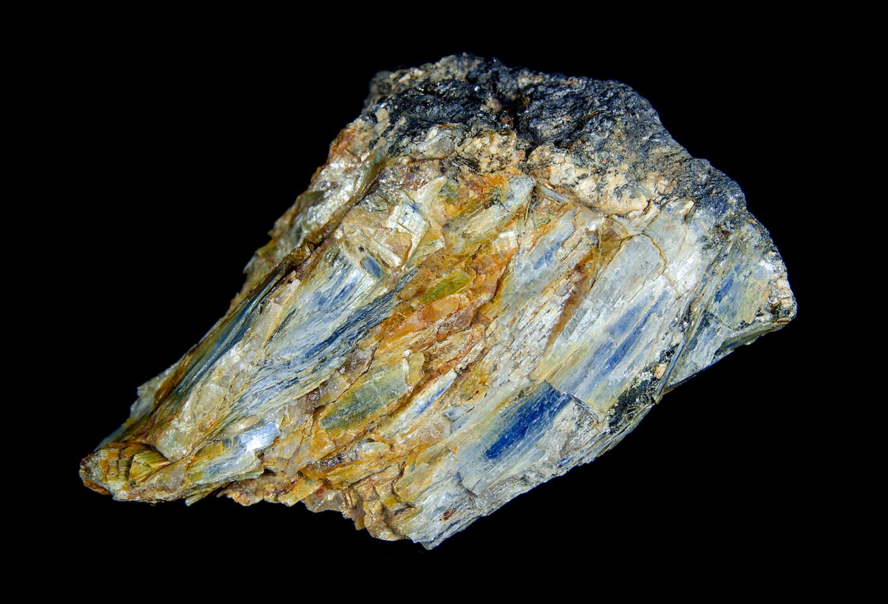 Aggregate of blue tabular kyanite crystals from Ústup u Olešnice, Czech Republic