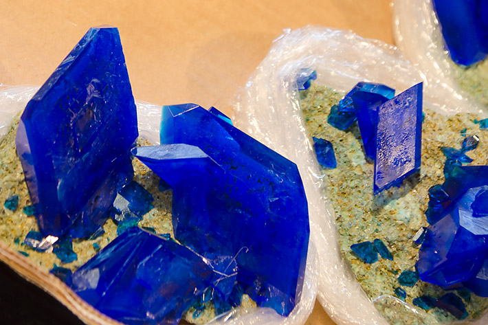 Lab grown blue crystals of copper sulfate - synthetic chalcanthite