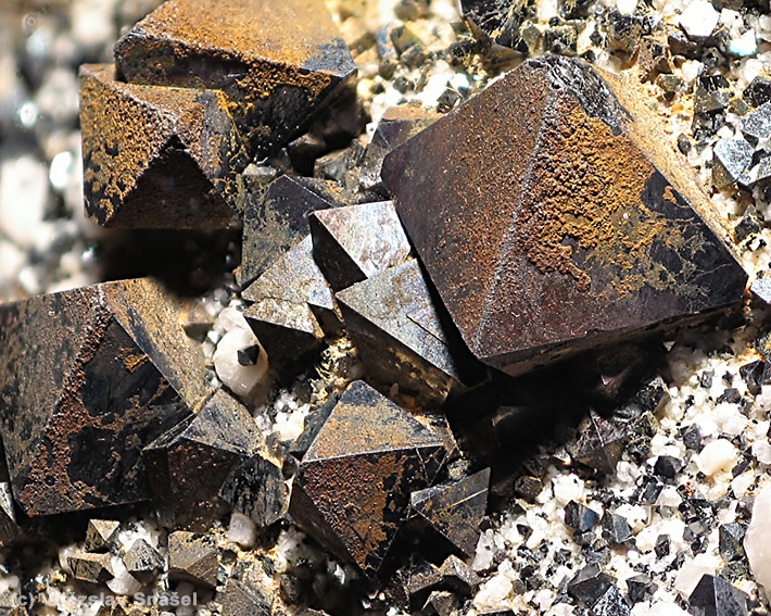 Octahedron shaped crystals of magnetite with rusty coatings from Cerro Huanaquino, Potosi, Bolivia