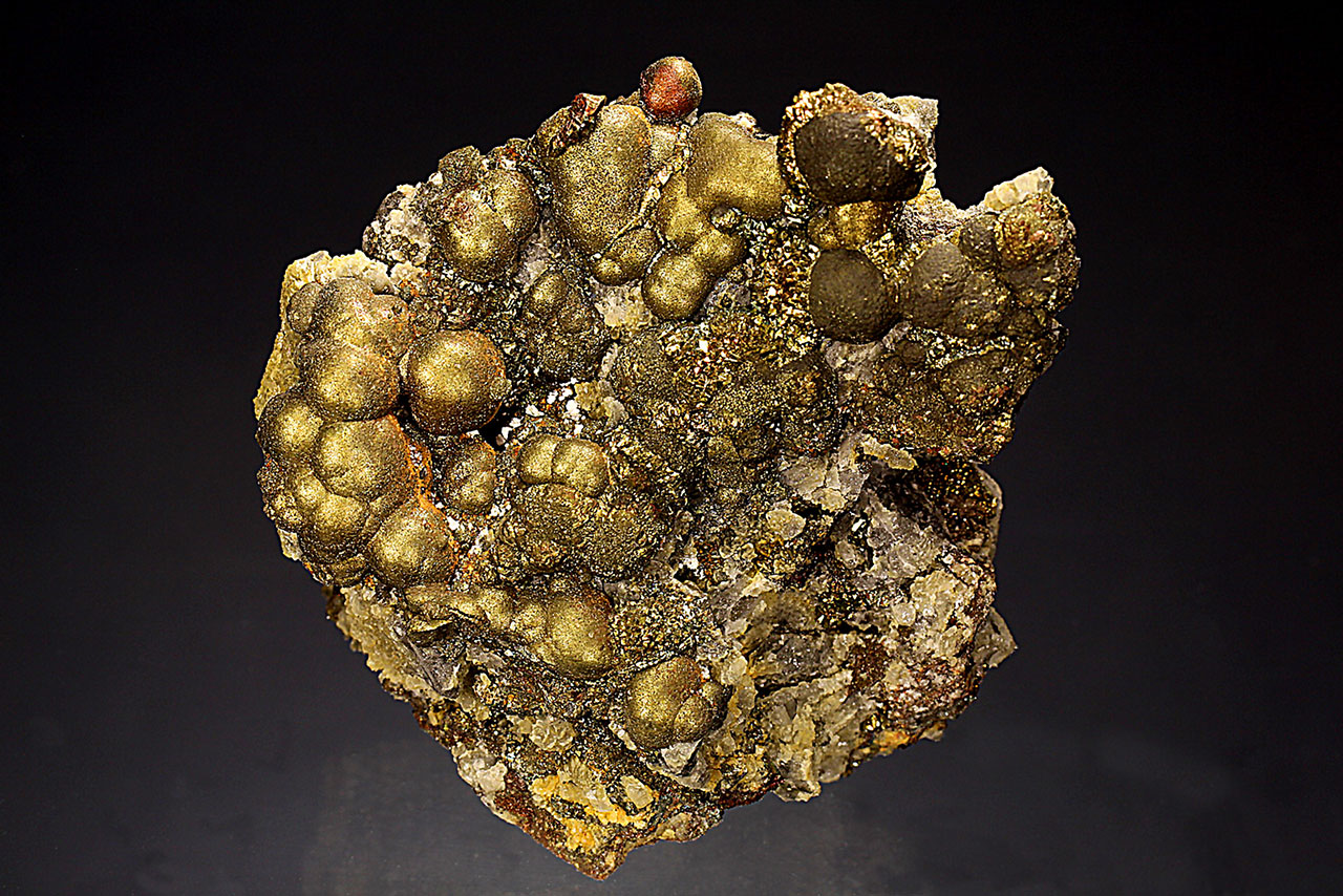 Gold colored botryoidal marcasite from Bankov, Slovakia.