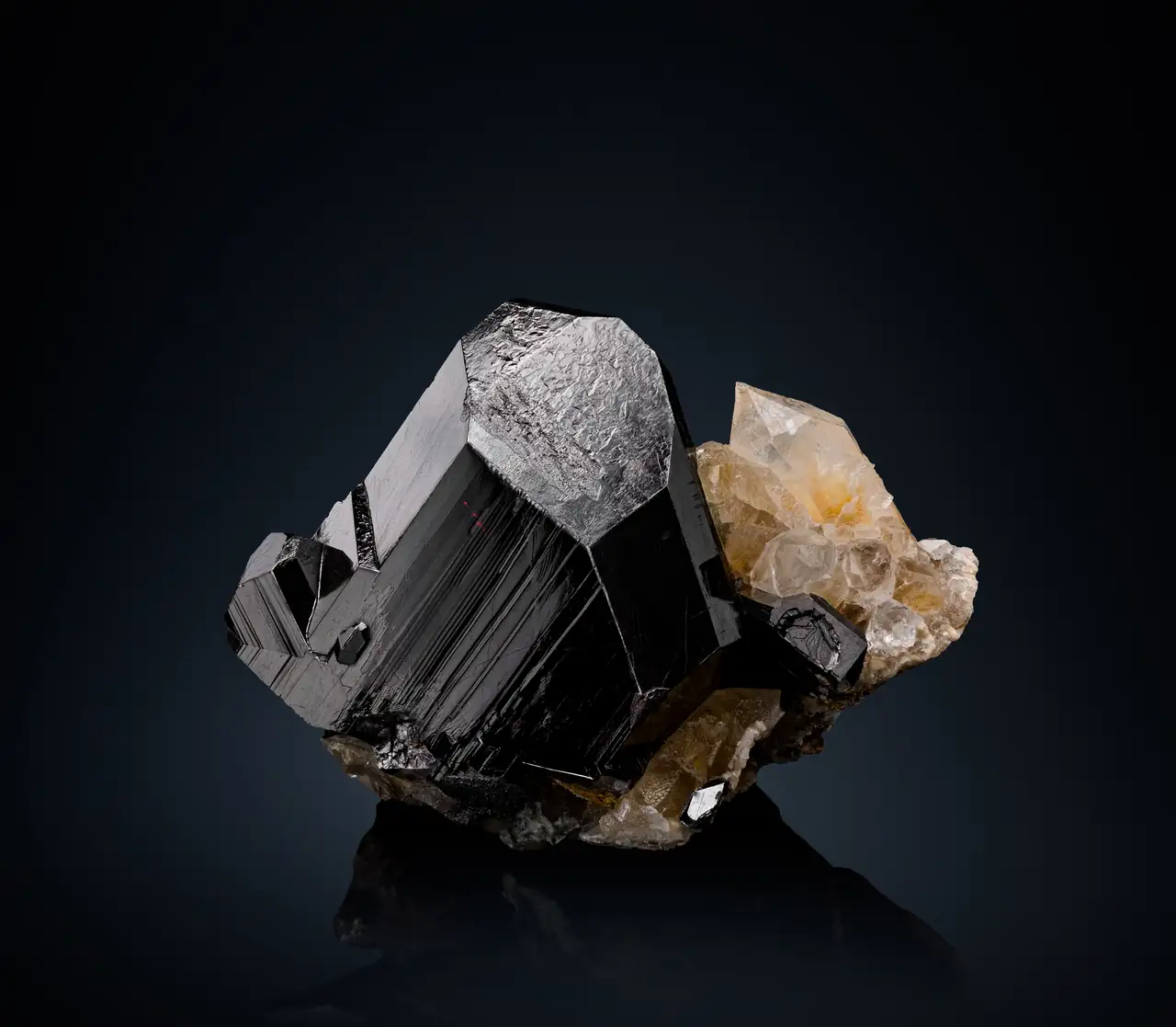 Perfect dark rutile crystal with quartz from Azerbaijan