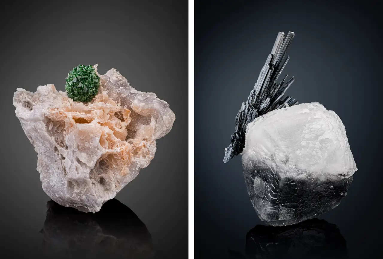 Variscite, stibnite and calcite minerals