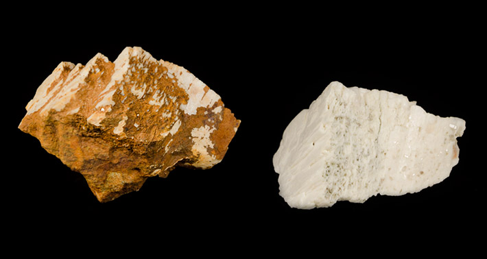 Rusty natural feldspar and chemically cleaned feldspar