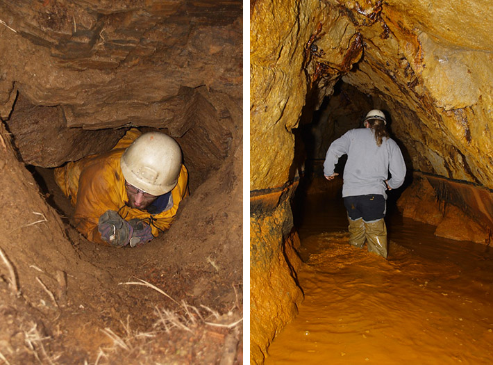 Mineral collectors in the abandoned underground mine