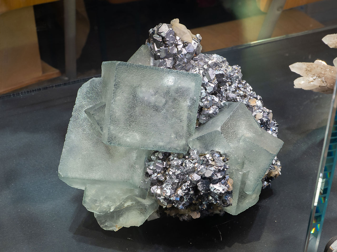 Big cluster of green fluorite crystals with galena from 2nd Sovetskyi Mine, Dalnegorsk, Russia