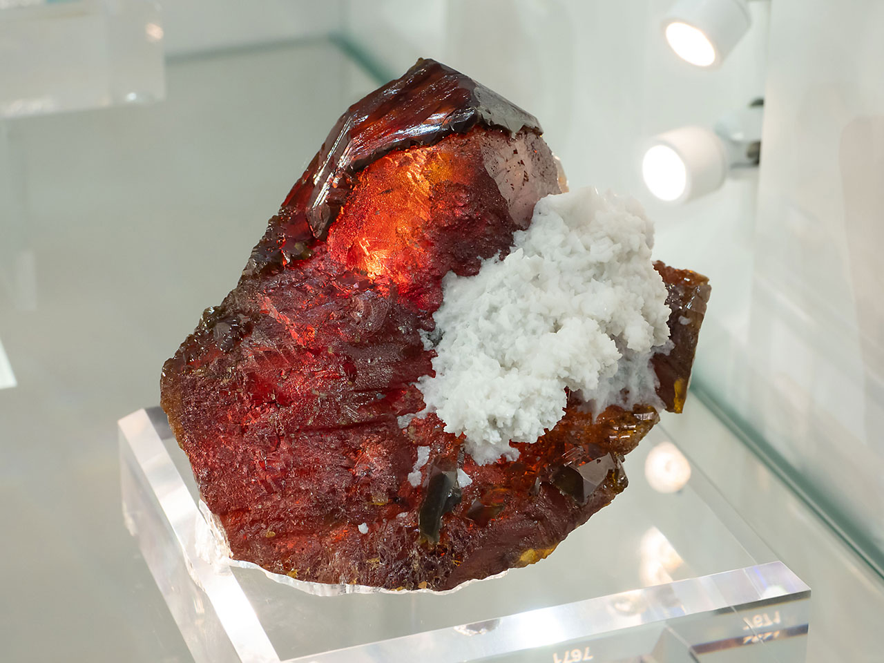 Big crystal of gemmy red sphalerite with dolomite from Áliva Mine, Picos de Europa, Spain
