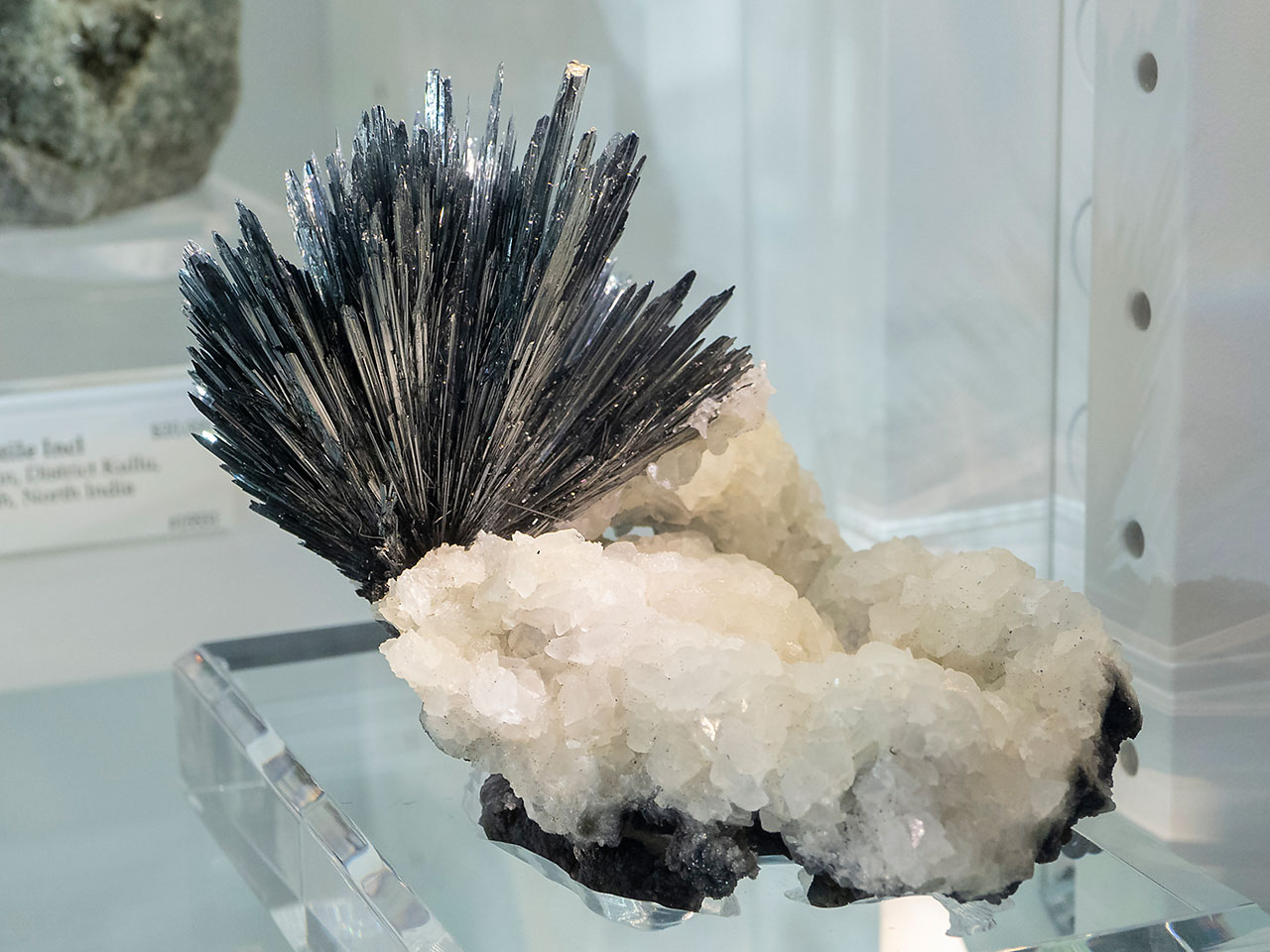 Great stibnite crystal spray with calcite from Herja, Romania