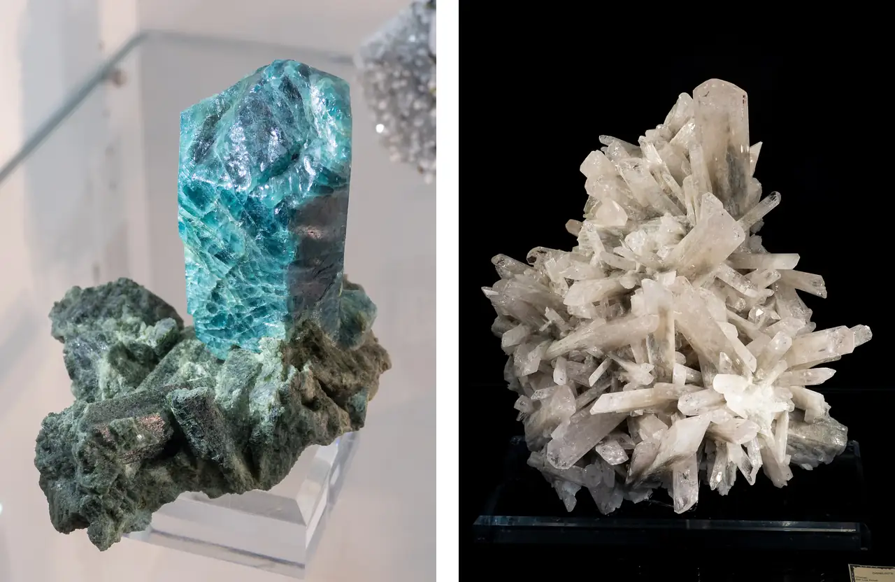 Crystals of apatite and danburite