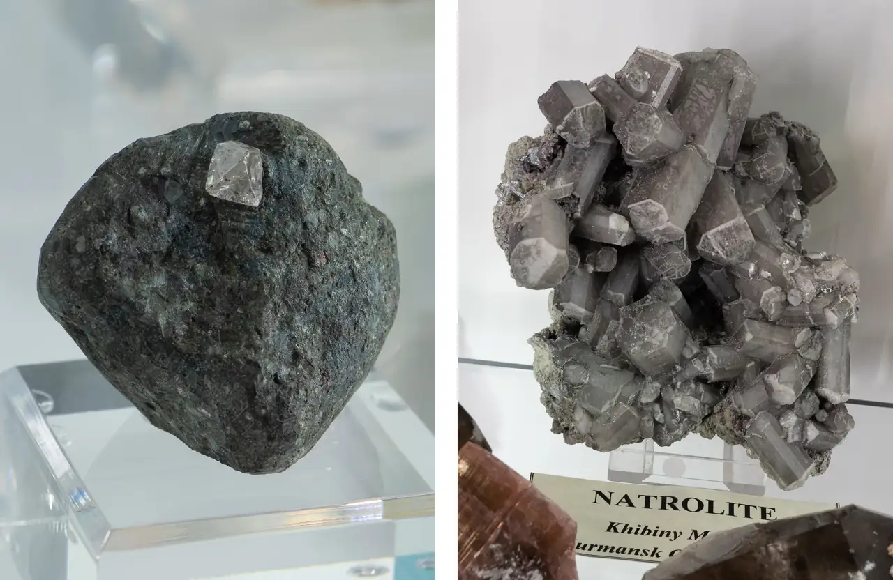 Diamond and natrolite minerals from Russia