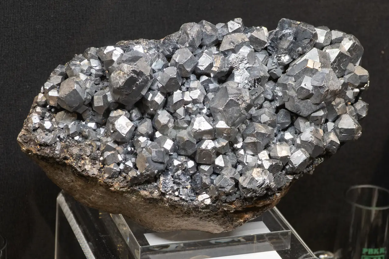 Historic specimen of complex galena crystals from Piekary Slaskie, Poland.