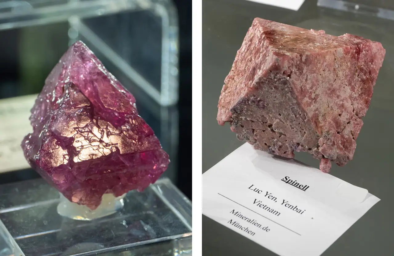 Red and pink spinel crystals from Myanmar and Vietnam.