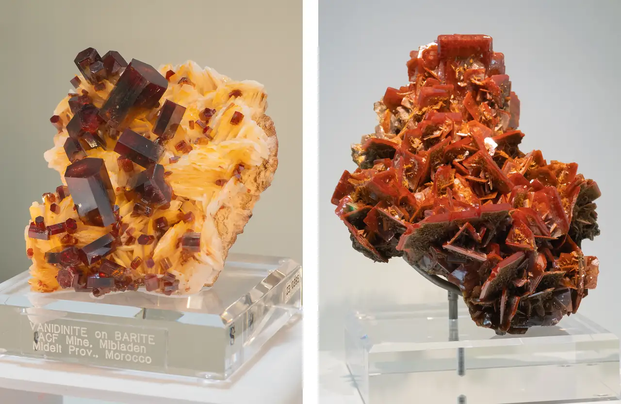 Crystals of vanadinite and wulfenite - lead secondary minerals 