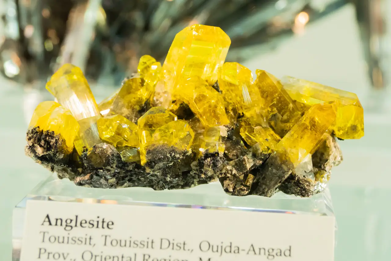 Bright yellow anglesite crystals from Touissit, Morocco