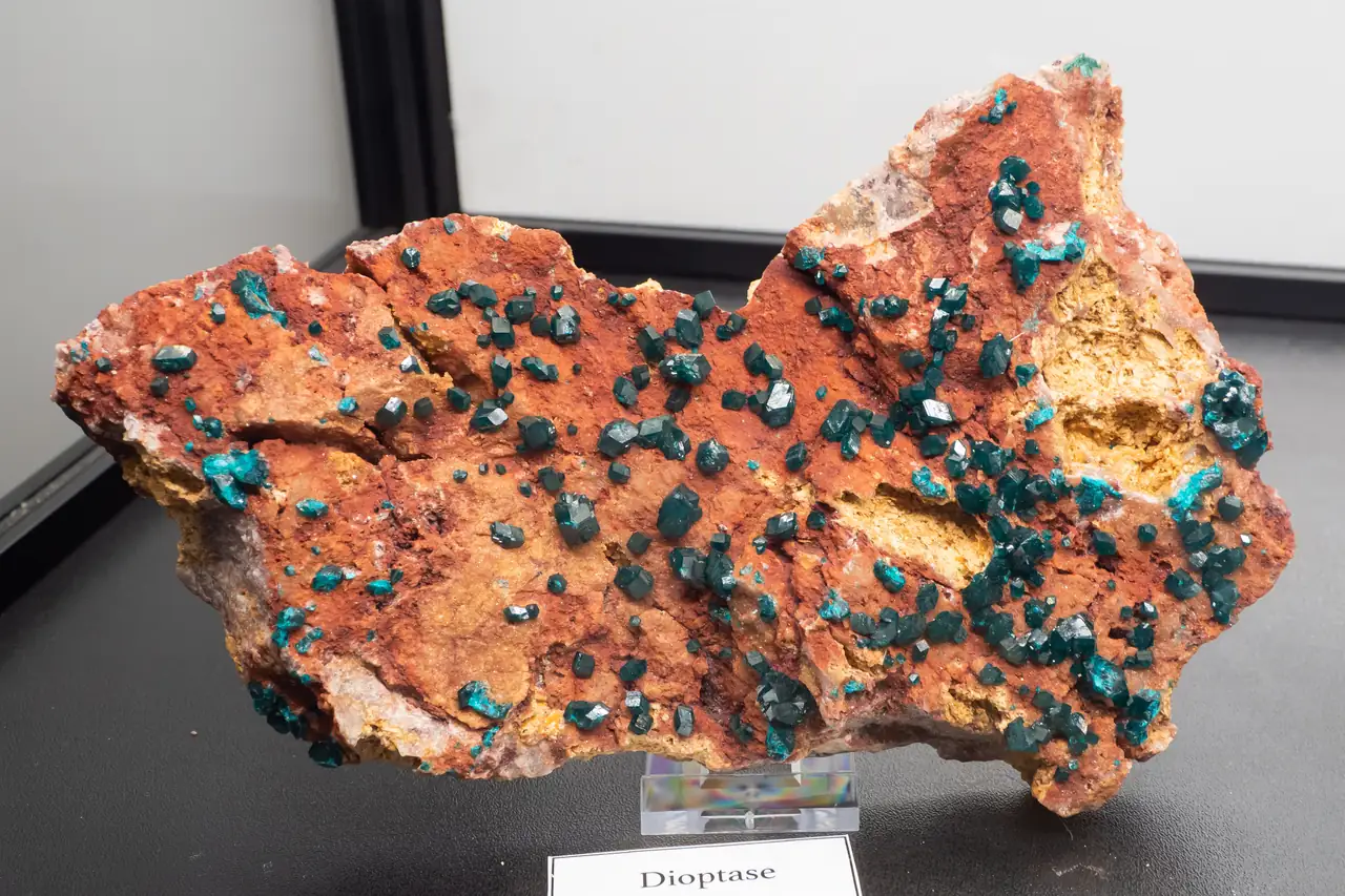 Dioptase crystals on matrix from Kolwezi, DR Congo