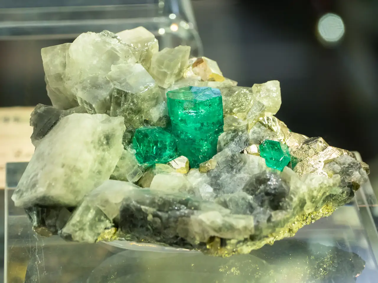 Emerald with calcite from Chivor Mine, Colombia