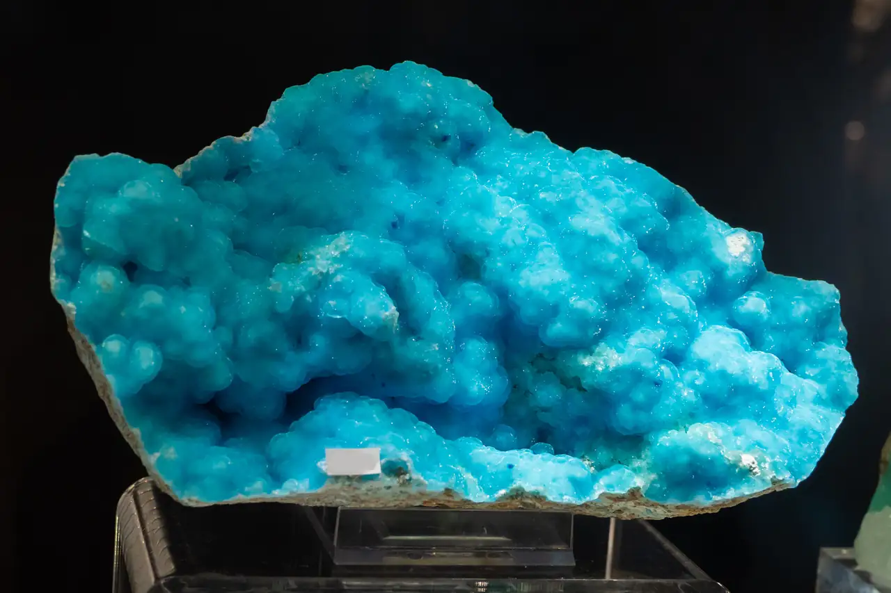 Bright blue hemimorfite with veszelyite from M'Fouati, Congo