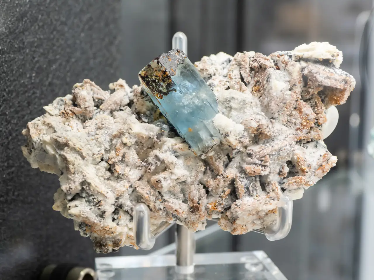 Hyalite covered crystal cluster with aquamarine from Erongo, Namibia