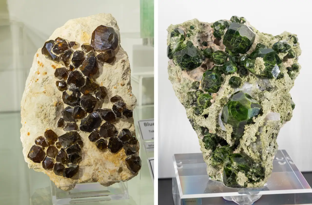 Topazolite and demantoid crystals