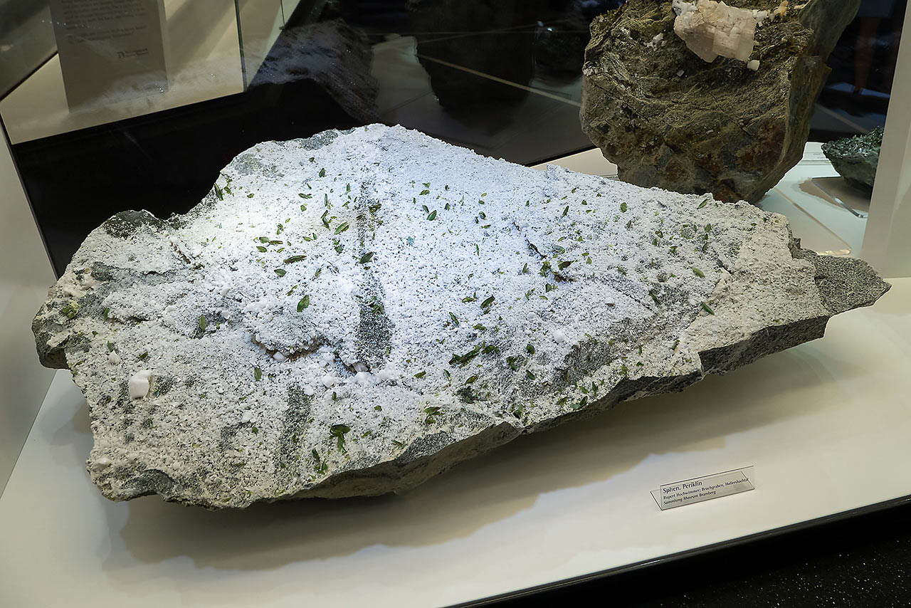 Huge mineral specimen covered by pericline and green titanite from Hollersbachtal, Hohe Tauern, Austria