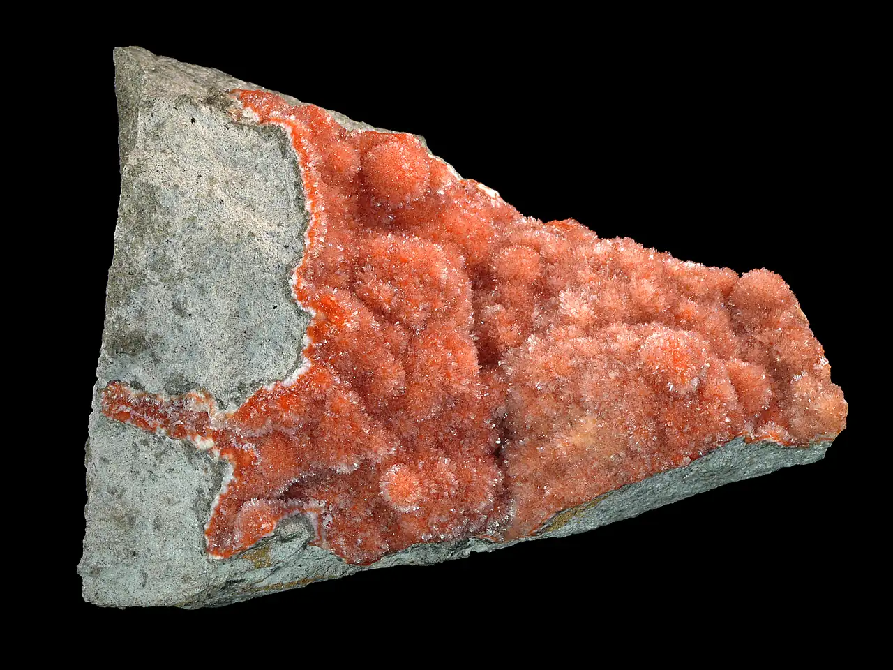 Typical red natrolite in phonolite from Mariánská Skála Quarry, Ústí nad Labem, Czech Republic