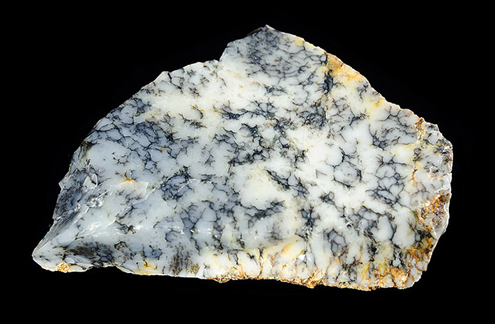 Common milky opal with black dendrites from Bohouškovice, Czech Republic