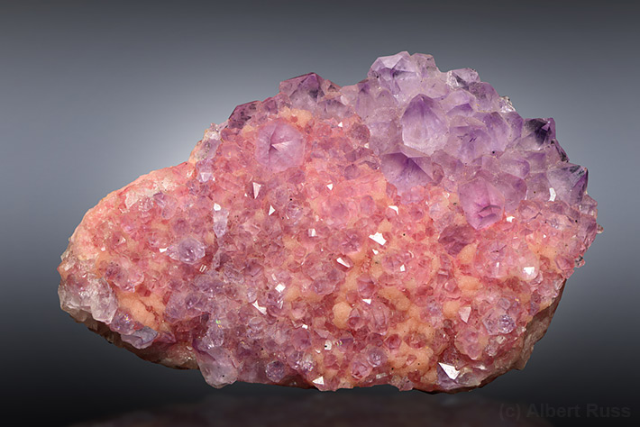 Rhodochrosite and amethyst crystals from Romania