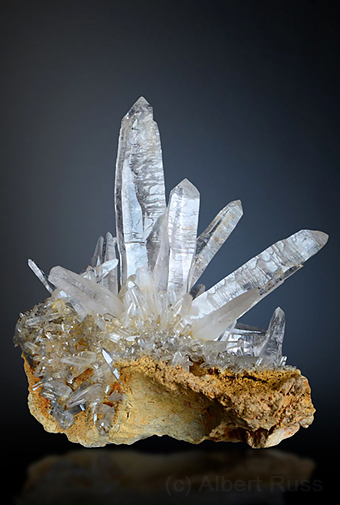 Cluster of clear quartz crystals from Sobov quarry in Slovakia