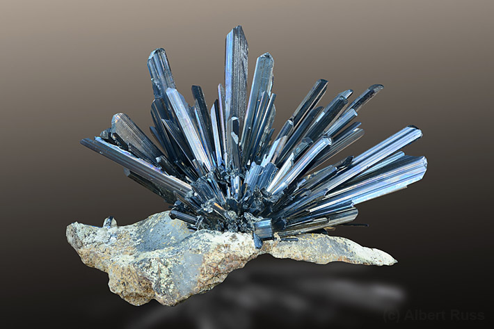 Stibnite crystals on matrix from Kremnica, Slovakia