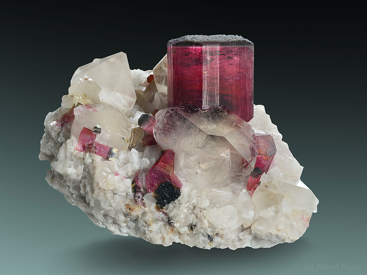 Unusual red tourmaline with black crystal terminations from Mogok Township, Pyin-Oo-Lwin District, Mandalay, Myanmar.