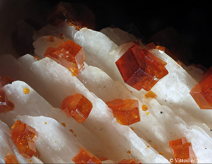 Hexagonal red crystals of vanadinite from Mibladen, Morocco