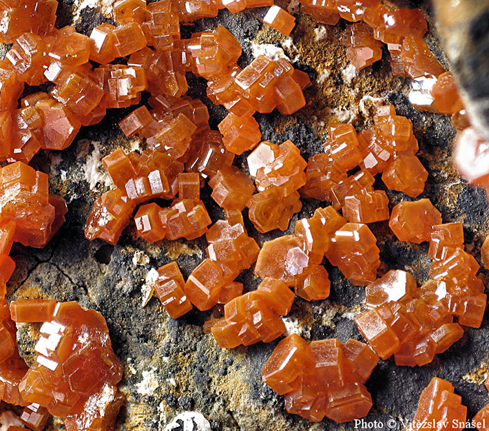 Red vanadinite crystals from Mibladen, Morocco