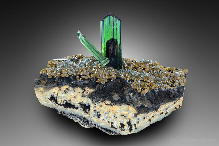 Green vivianite crystal on matrix from Oruro department, Bolivia